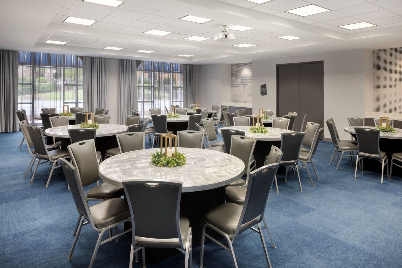 Meeting space set with rounds